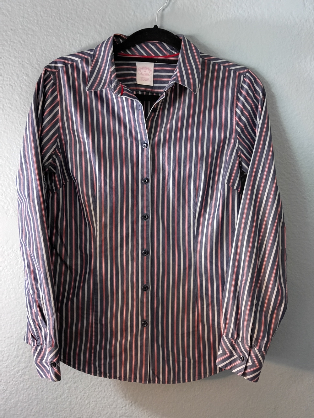 Brooks Brothers Navy and Pink Striped Button-Down Shirt